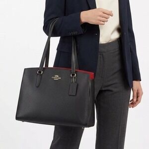 Coach Tatum Carryall Handbag Womens Core Black Pebbled Leather Shoulder Bag